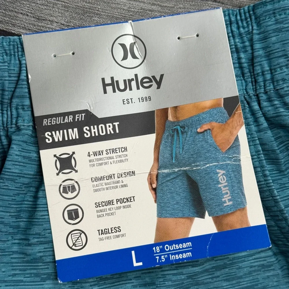 Hurley Swim Shorts Large Blue Heathered 4-Way Stretch Regular Fit NWT Mens
